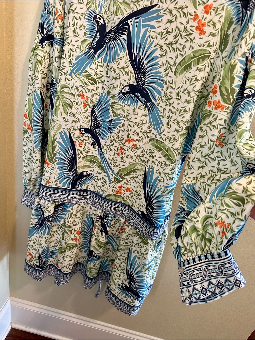 Alex Marie Blue and Green Tropical Bird Wren Print Tunic Dress size 12 - Picture 5 of 6
